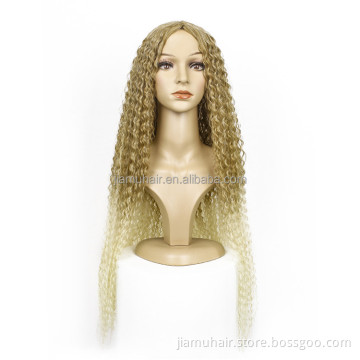 Natural Blonde Glueless Heat Resistant Wave Hair Wigs Long Kinky Curly Synthetic Brazilian Hair Wig